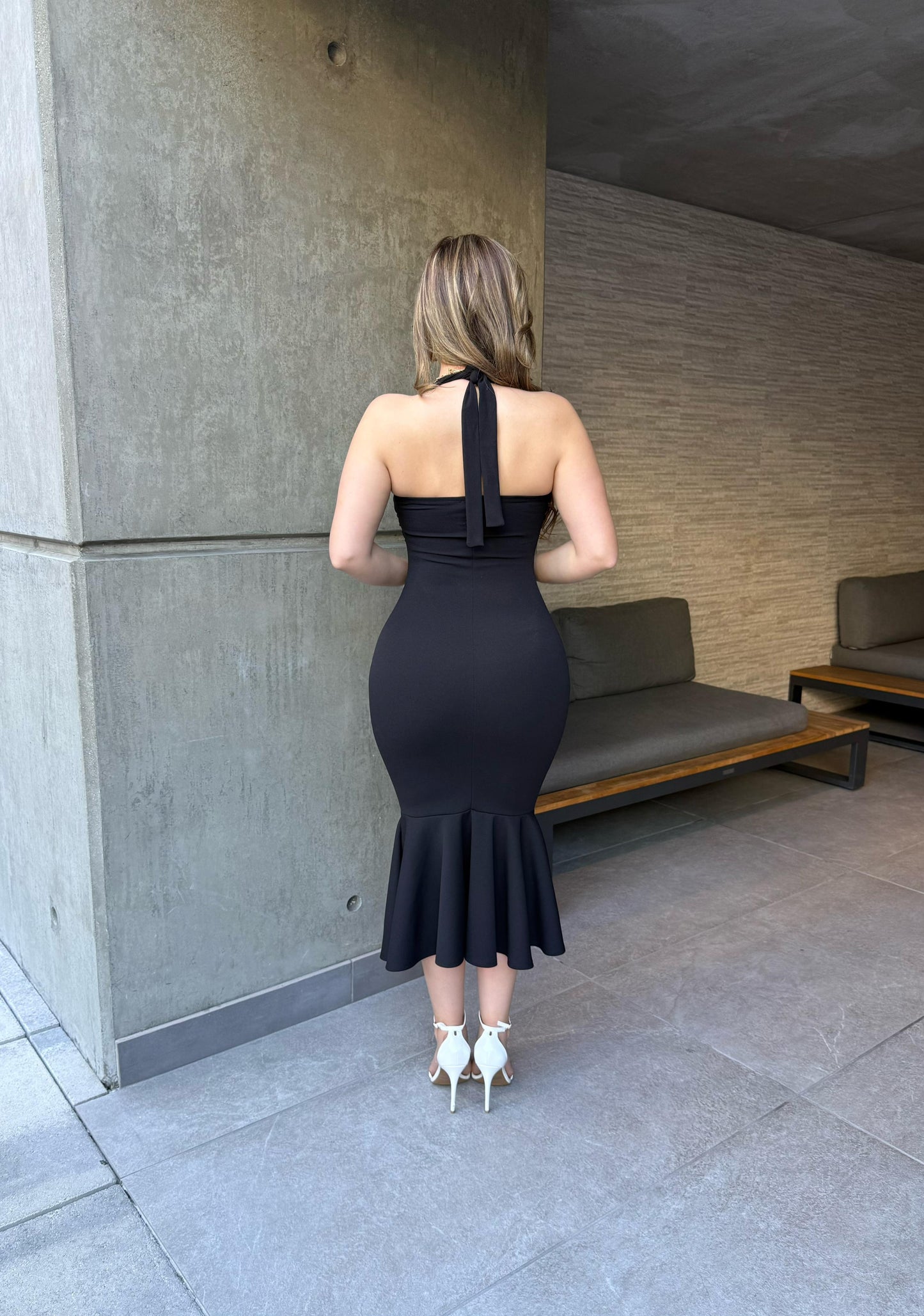 Noir Elegance Midi Dress