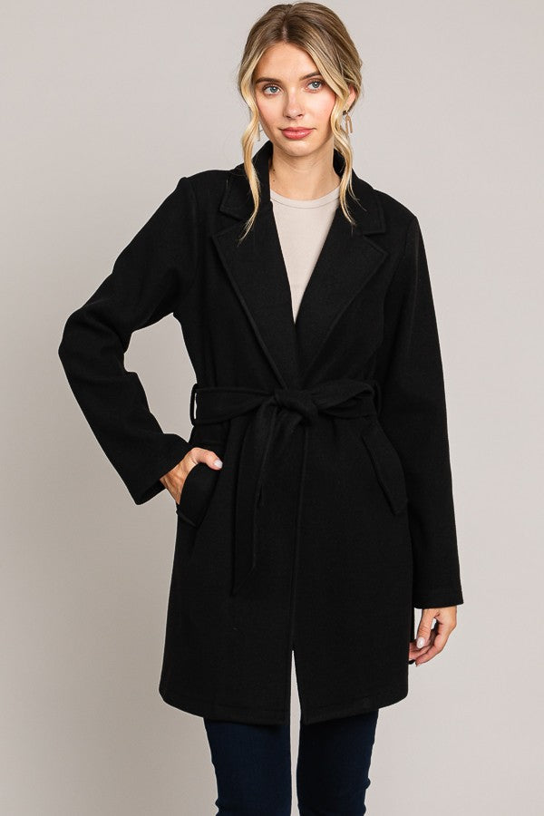 Brush Front Tie Coat