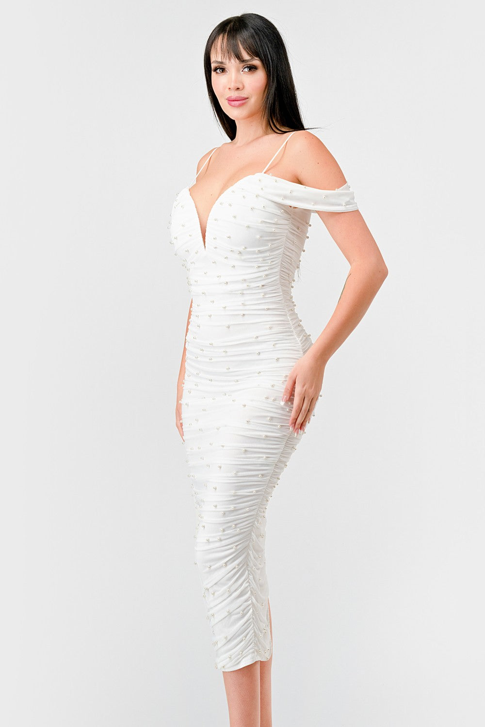 Perla Ruched Midi Dress