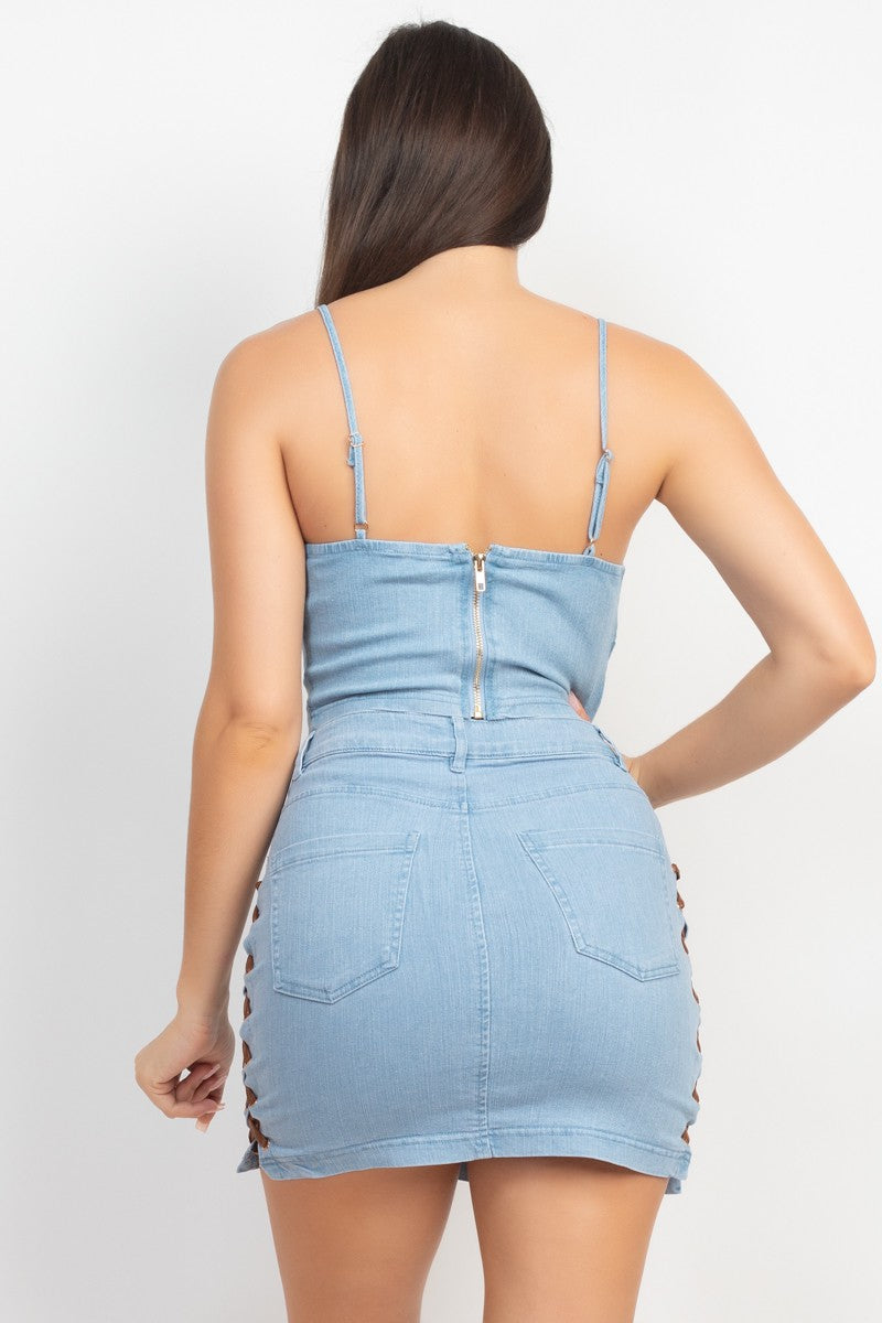 Serrath Lace up Denim Set