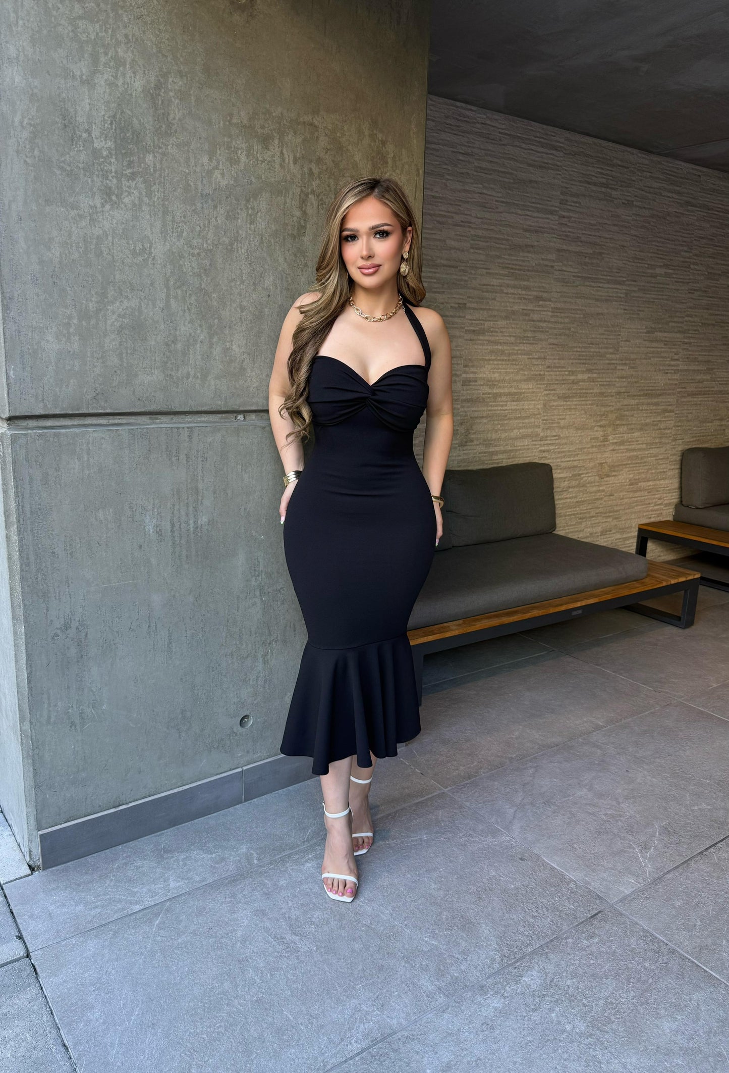 Noir Elegance Midi Dress